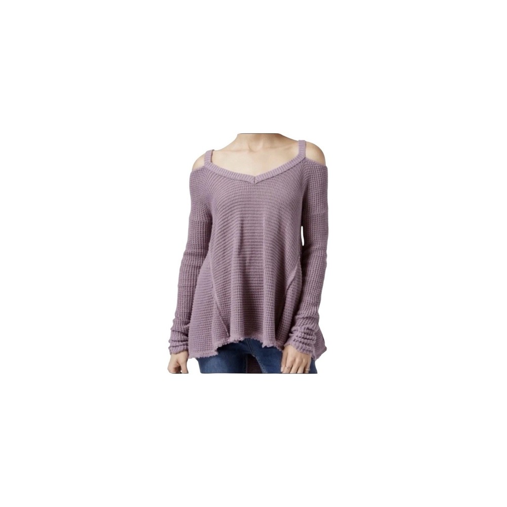 New Free People Purple Moonshine Cold Shoulder‎ Sweater Medium Woven Knit Boho